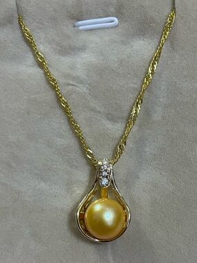 Natural Gold South Sea Cultured Pearl Gold Filled Necklace 22”